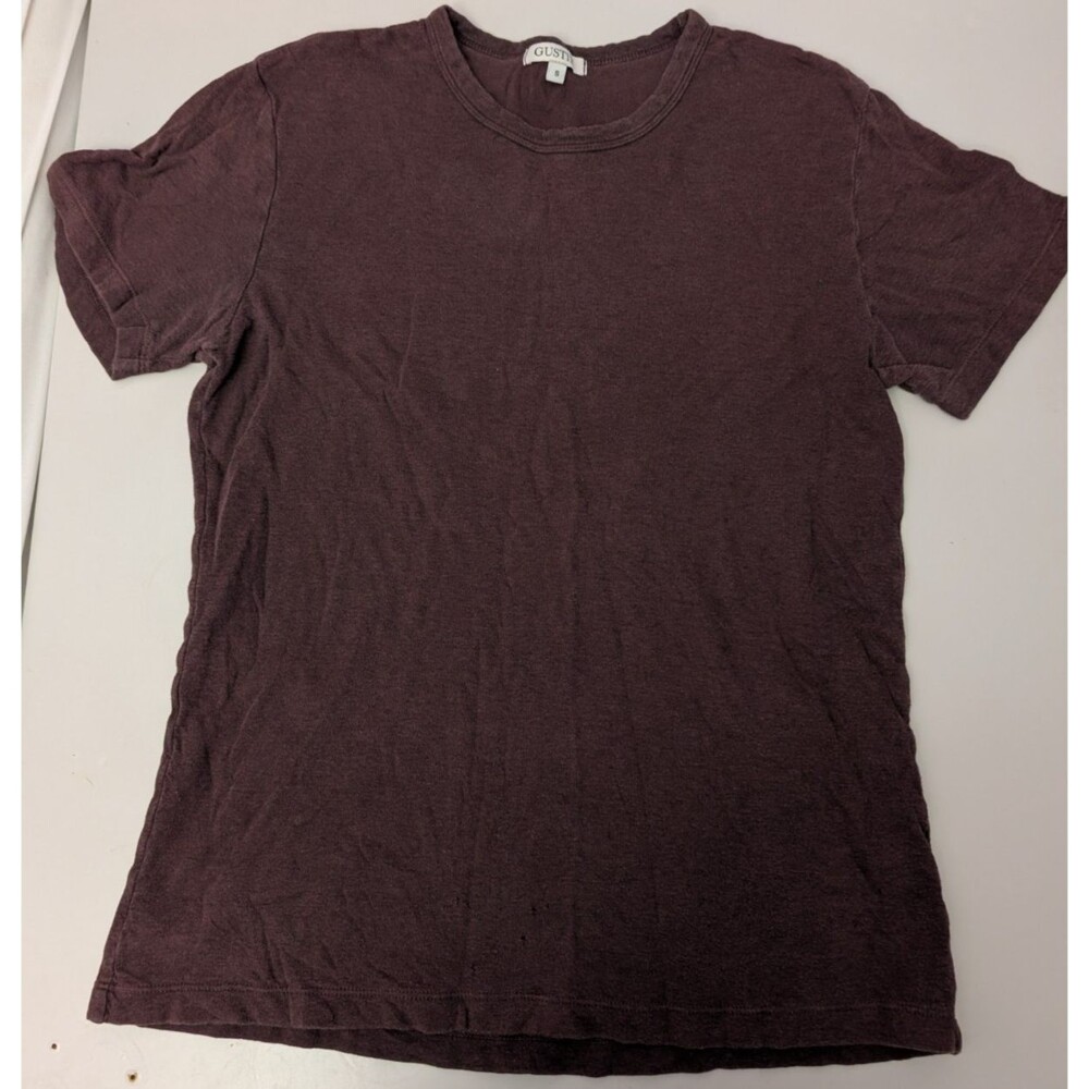 Gustin Mens Cotton T-Shirt Size S Burgundy Maroon Plum Crewneck Made In USA